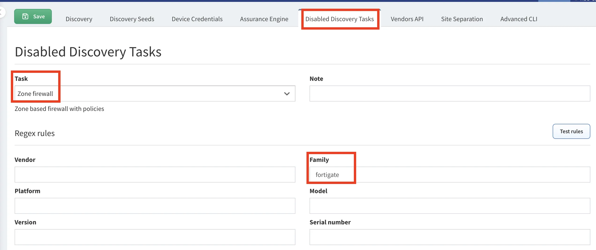Disable Zone firewall discovery task for FortiGate