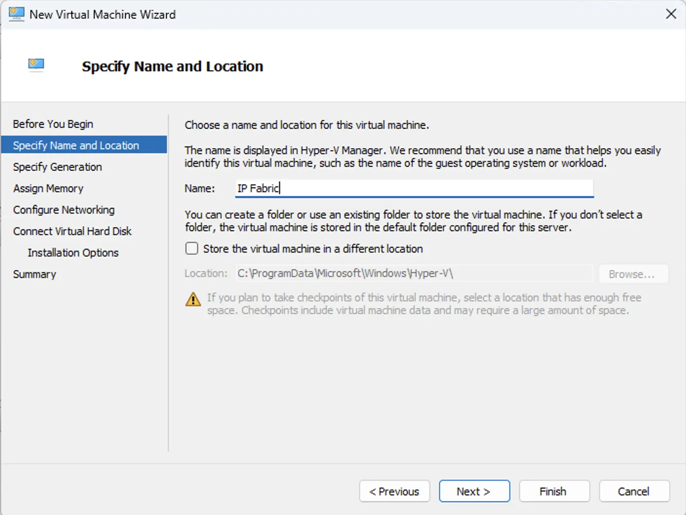 Hyper-V - Specify Name and Location