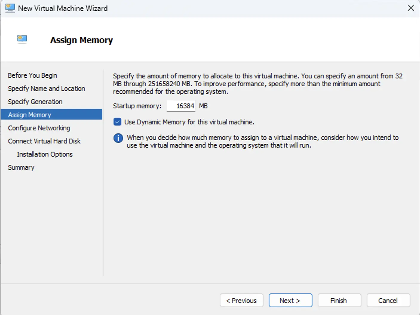 Hyper-V - Assign Memory