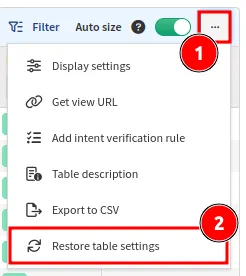 Restore table settings